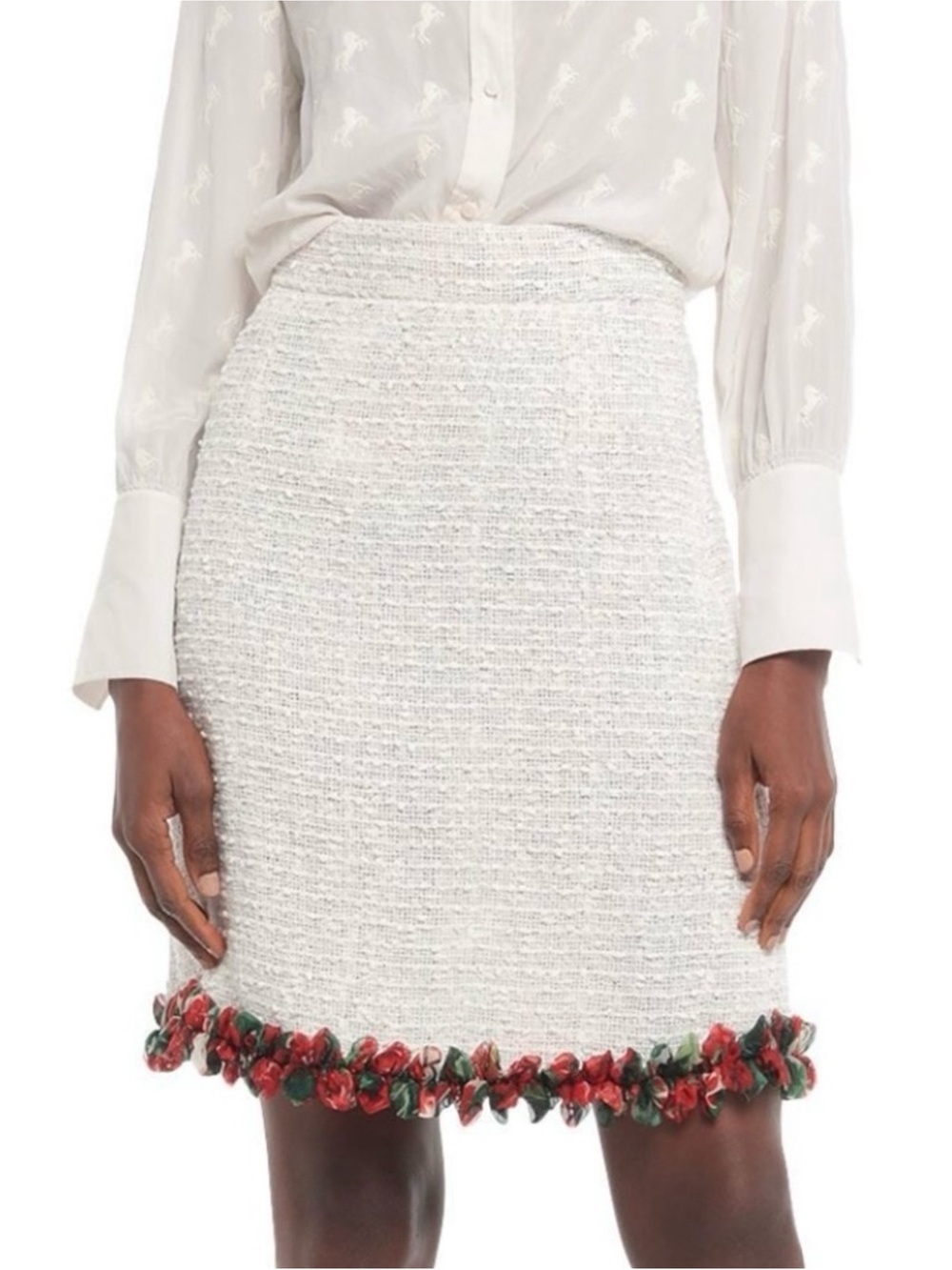 DOLCE & GABBANA WHITE BOUCLE MINI SKIRT